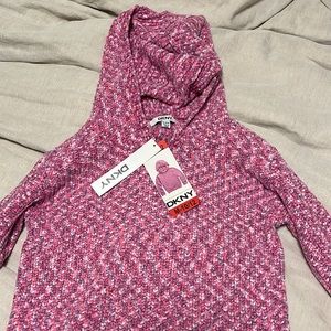 Girls DKNY pink-purple sweater with hood.